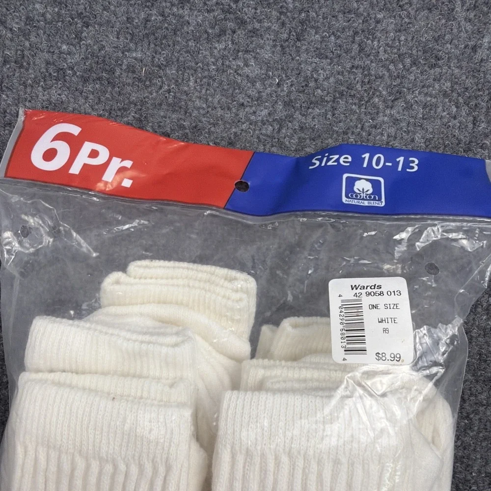 NOS Vintage BIKE Tube Socks 6 Pair Made USA White Over The Calf Size 10-13